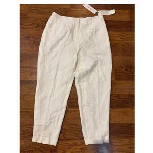 Calvin Klein Women's Lined Linen Blend Dress Pants White Size 10P NWT